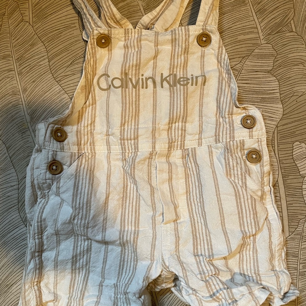 Calvin Klein Kids Beige Striped Overalls